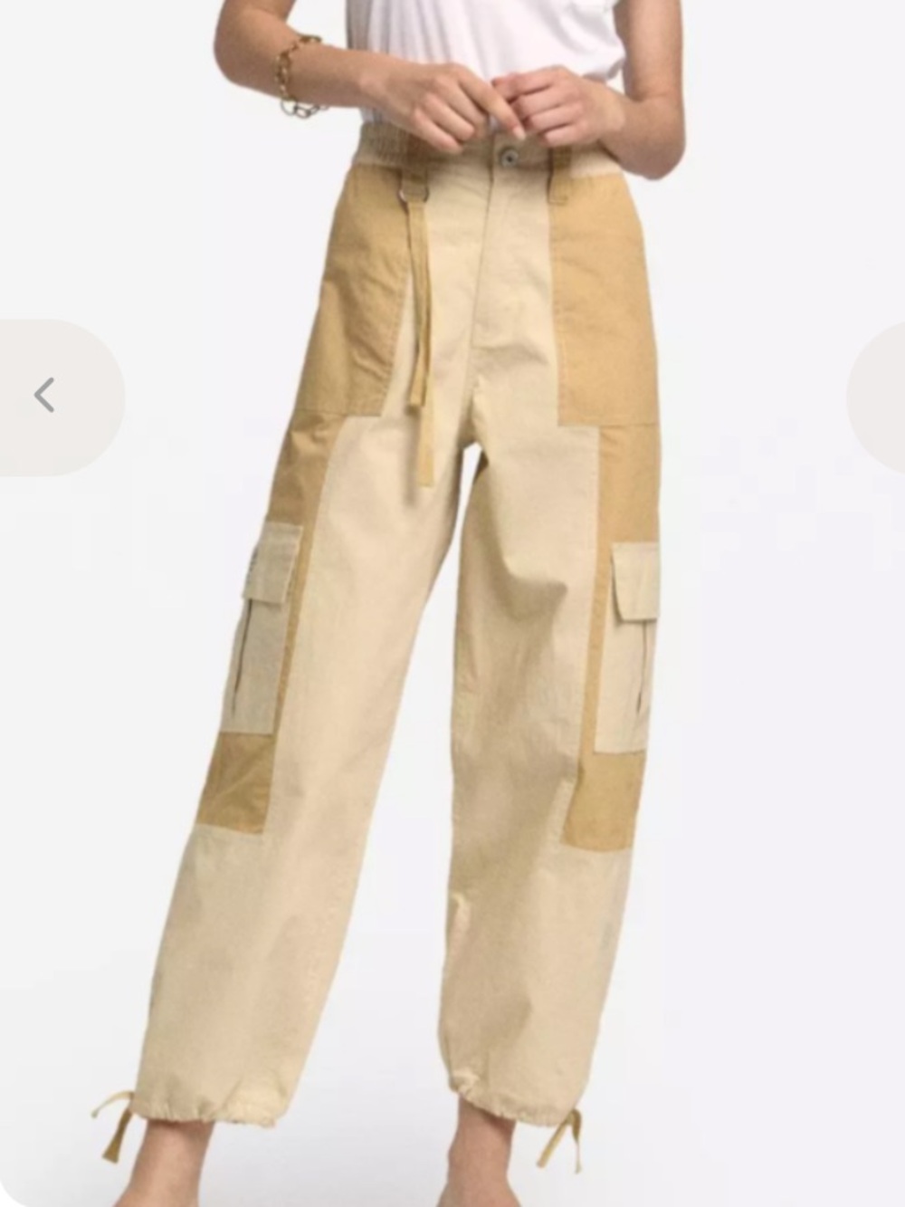 Two-Tone Cargo Ankle Pants in Beige & Tan